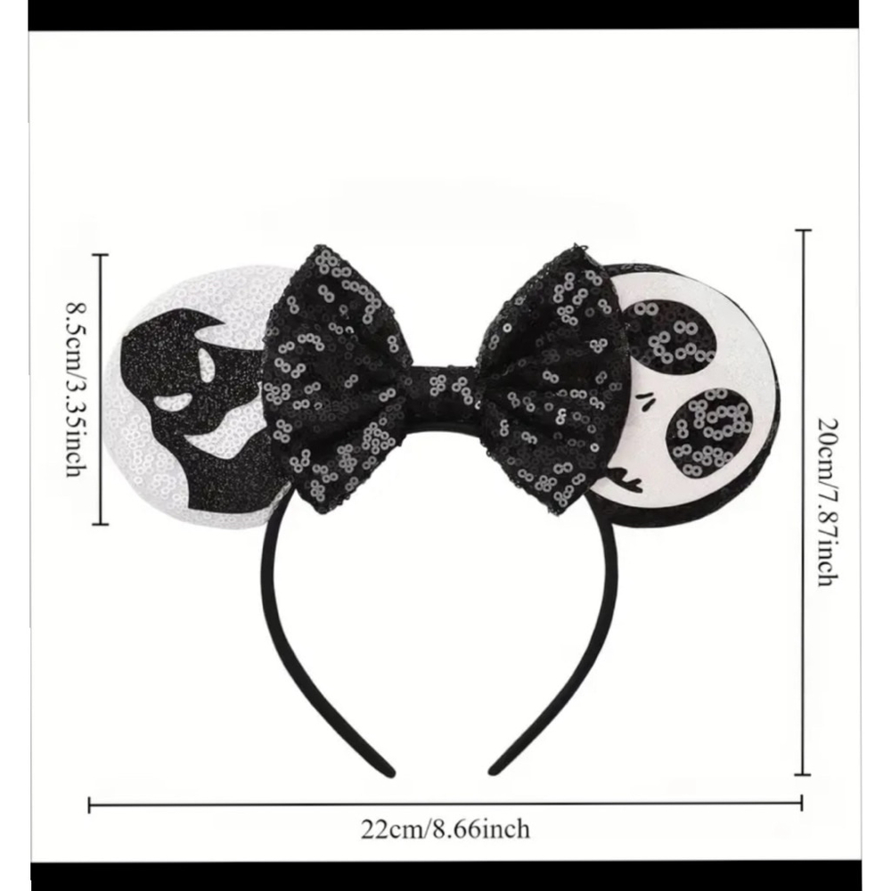 Nightmare Before Christmas Sequin Mouse Ears Headband One Size Black & W… - Picture 2 of 8